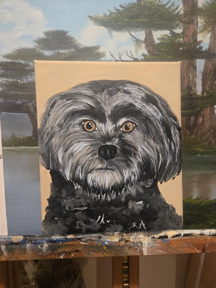 Custom acrylic portrait of a gray and black dog